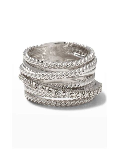 David Yurman Crossover Ring With Pav Diamonds And Silver Mm Rings