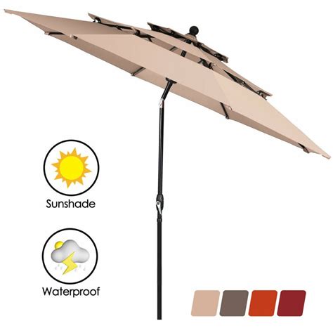 10ft 3 Tier Double Vented Outdoor Patio Umbrella