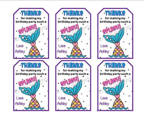 Personalized Thanks For Making My Party Such A Splash Mermaid Etsy