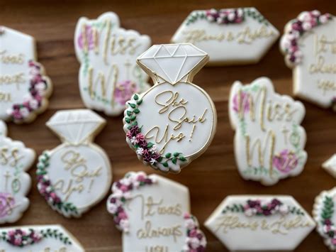 Floral Engagement Diamond Wedding Ring Cookie Cutter Cookie Etsy