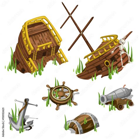 Fragments And Parts Of A Pirate Ship Isolated Stock Vector Adobe Stock