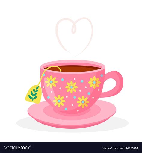 Green Tea Cup With Saucer Heart Shaped Steam Vector Image