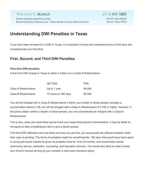 Understanding Dwi Penalties In Texas Pdf