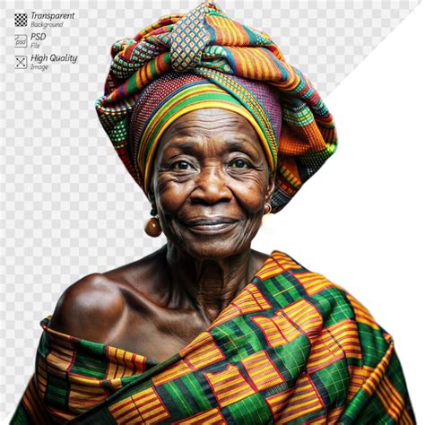 Retrato De Uma Mulher Idosa Sorridente Em Trajes Tradicionais Africanos