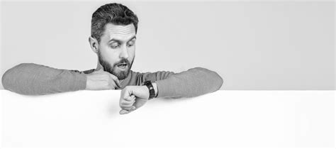 Man Face Portrait Banner With Copy Space Shocked Man Checking Time