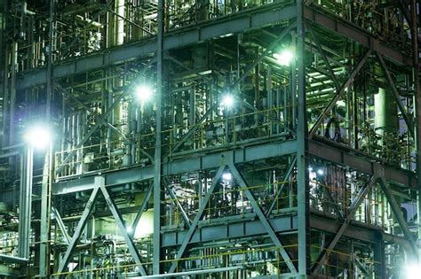 Premium Photo | Industrial factory at night