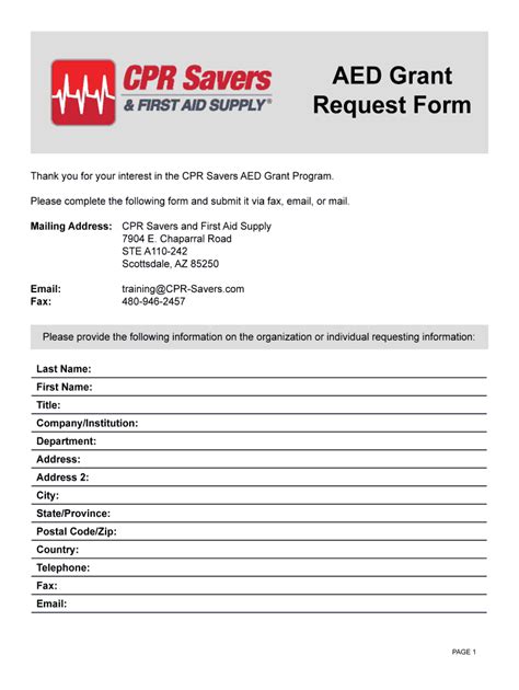 Fillable Online Aed Grant Request Form Cpr Savers First Aid