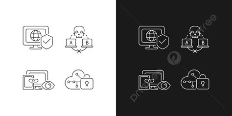 Linear Icons Set For Dark And Light Mode Depicting Internet Privacy