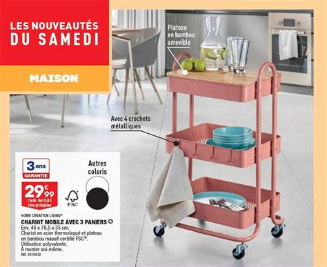 Promo Chariot Mobile Avec Paniers Home Creation Living Chez Aldi