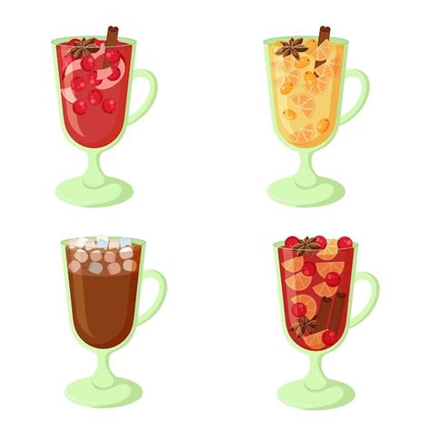 Premium Vector Winter Hot Drinks Set In Glass Cup