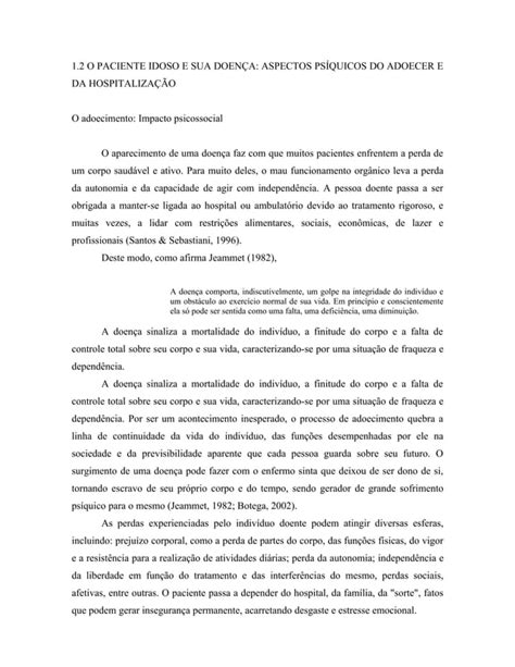 Aspectos Emocionais Do Paciente Idoso Hospitalizado E O Papel Do