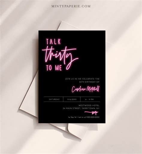 Th Birthday Invite Talk Thirty To Me Neon Birthday Modern Etsy