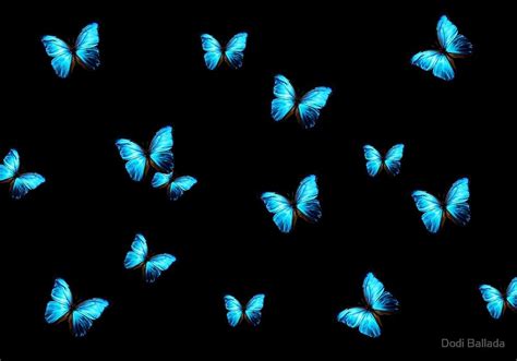 Supper Blue Butterflies On A Black Background By Dodi Ballada