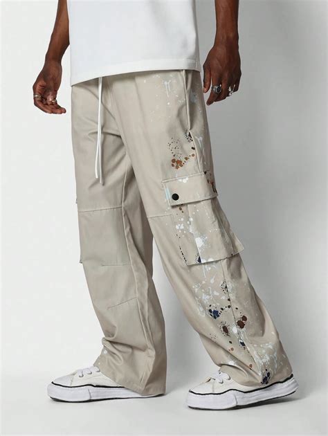 SUMWON Pantalón holgado tipo paraca con estampado de pintura Mode