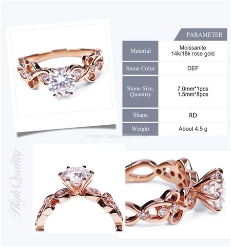 Tianyu Gems Romantic Design Flower Ring 14k 18k Rose Gold Material