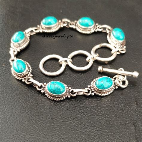 Turquoise Bracelet Sterling Silver Bracelet Adjustable Etsy