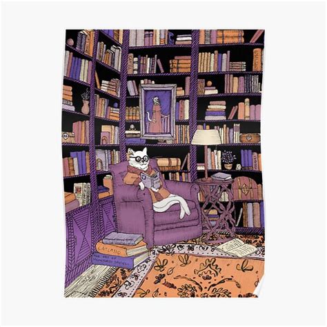 "The Cat's Library" Poster for Sale by ECMazur | Redbubble