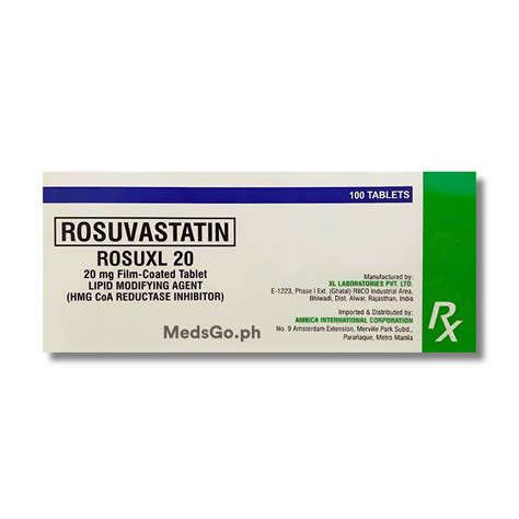 Rosuxl 20 Rosuvastatin 20mg 1 Tablet Price In The Philippines