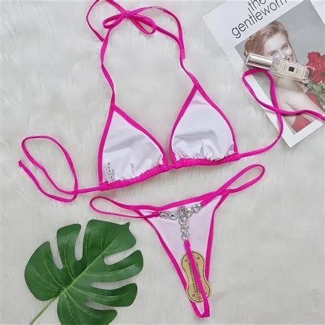 Shiny Diamond Bikini Sexy Push Up Halter Swimsuit Female Crystal