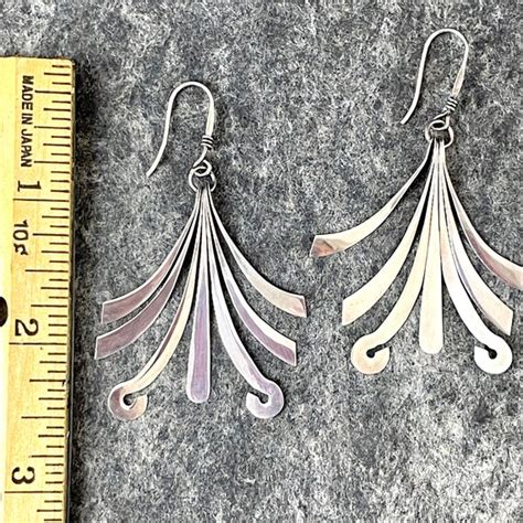 Modernist Mexican Sterling Silver Dangle Earrings Gem