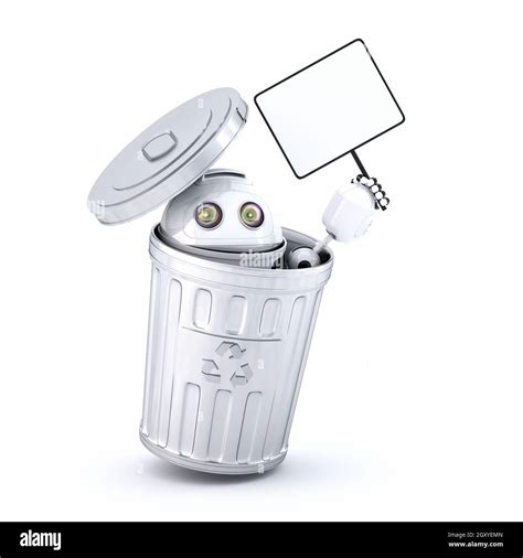 Android Robot Inside Recycle Bin Electronic Recycle Concept Stock