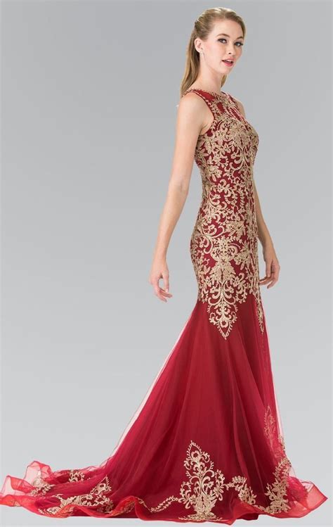 Elizabeth K Gl2307 Beaded Long Mermaid Gown Long Red Evening Dress