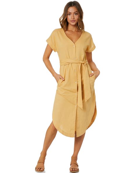 Nude Lucy Marley Linen Midi Dress Mustard Surfstitch