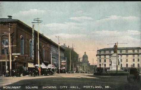 Monument Square Showing City Hall Portland Me Postcard