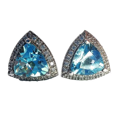 Genuine Light Blue Aquamarine Trillion Cut Earrings In Sterling Silver