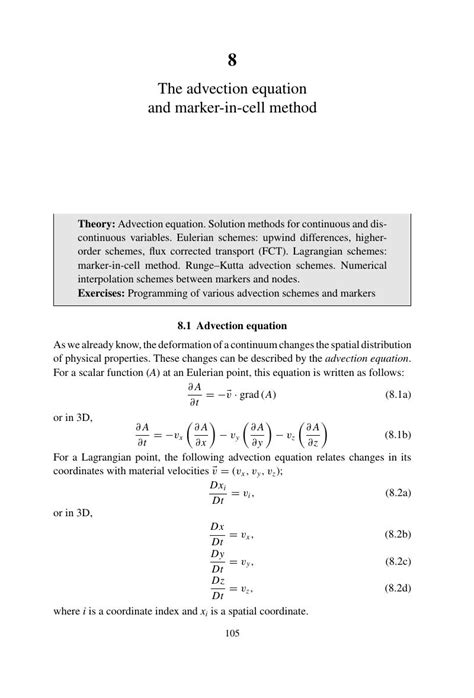 The Advection Equation And Marker In Cell Method Chapter 8