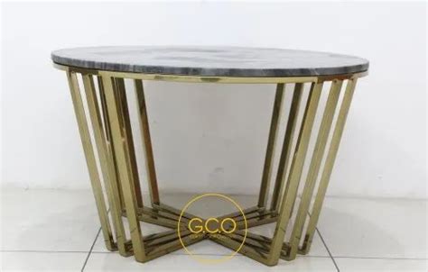 Gco Center Table In Stainless Steel With Natural Black Marble Top And