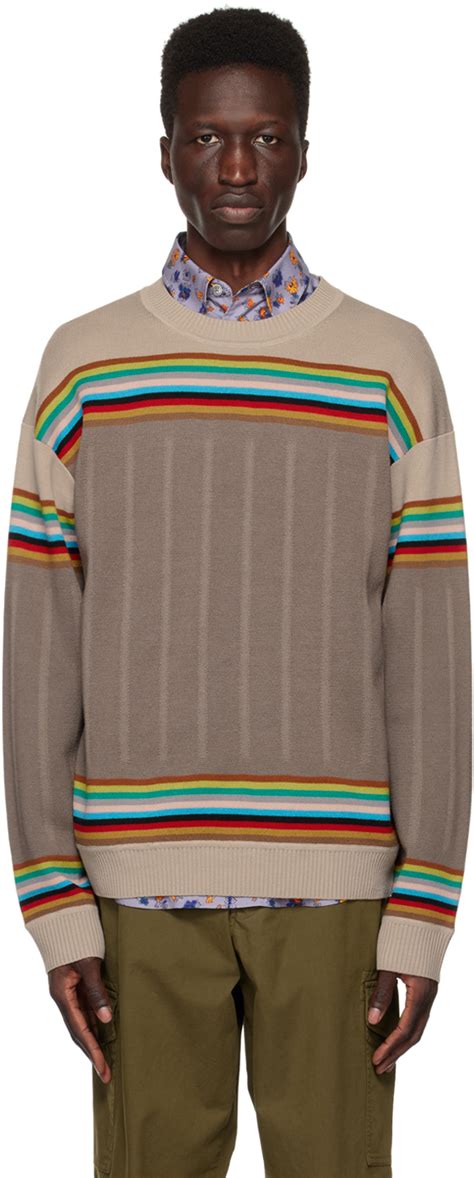 Brown Signature Stripe Sweater By Paul Smith On Sale