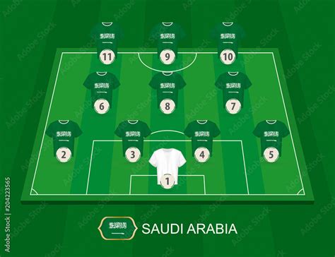 Soccer Field With The Saudi Arabia National Team Players Stock Vector