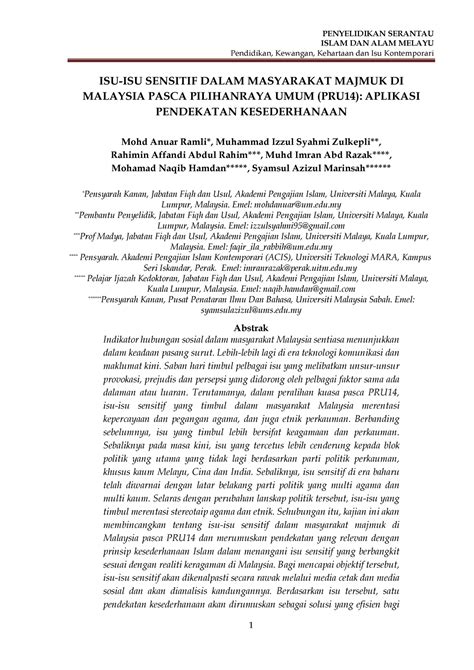 ISU ISU Sensitif Dalam Masyarakat Majmuk - PENYELIDIKAN SERANTAU ISLAM ...