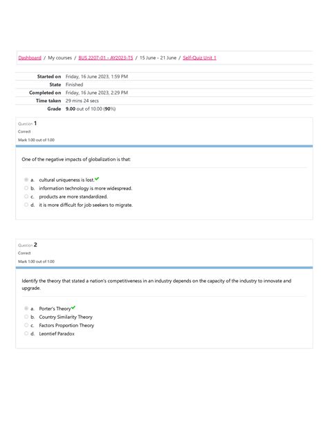 Self Quiz Unit Nus Multinational Management Started On Friday