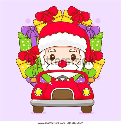 Cute Santa Claus Driving Car Deliver Stock Vector Royalty Free