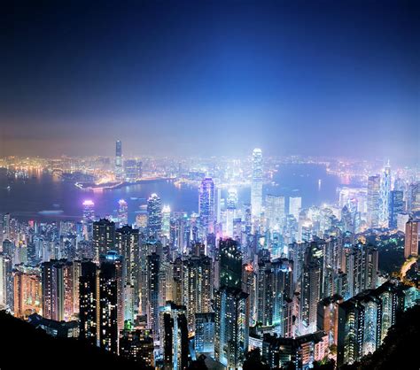 Hong Kong City Skyline At Night China By Deejpilot