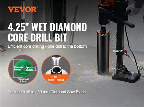 VEVOR Core Drill Bit, 4.25" Wet Diamond Core Drill Bits, 14" Drilling ...