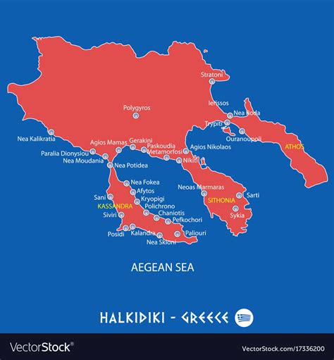 Peninsula Of Halkidiki In Greece Red Map Vector Image