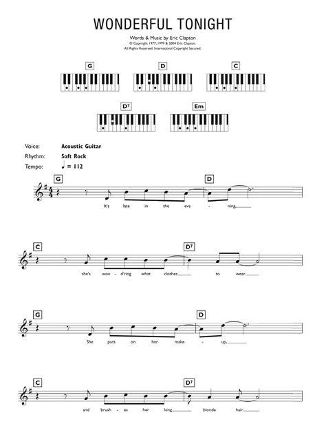 Wonderful Tonight By Eric Clapton Sheet Music For Piano Chords Lyrics