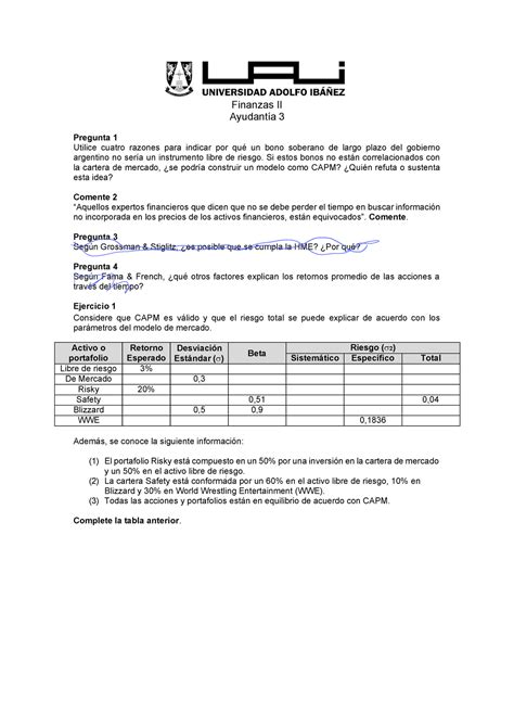 Pauta Ayudantía CAPM Finanzas II Ayudantía 3 Pregunta 1 Utilice