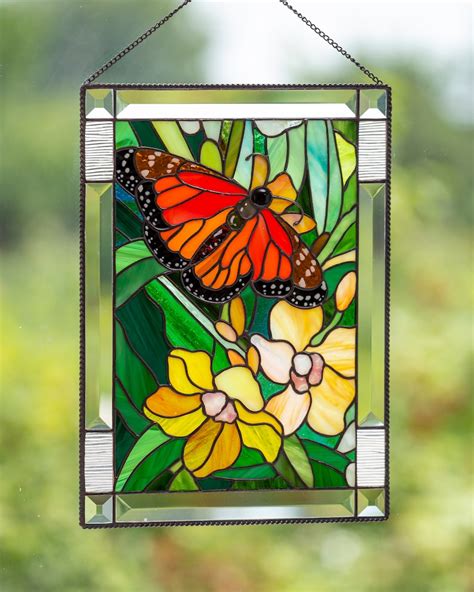 Monarch Butterfly Stained Glass Panel Mothers Day T Stained Etsy