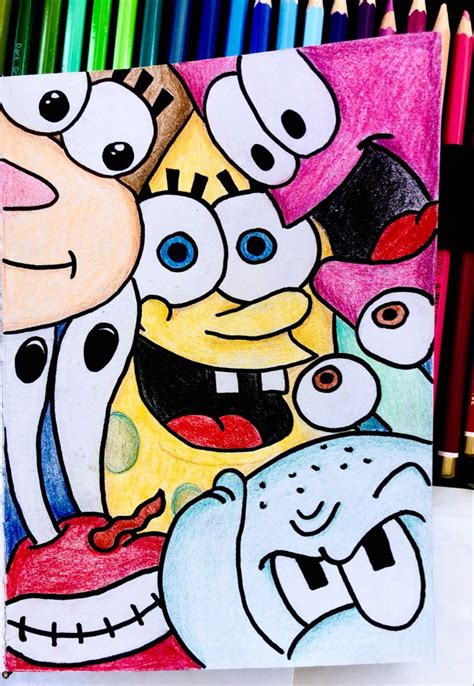 Spongebob And Friends Spongebob Painting Cute Doodle Art Small Canvas Art