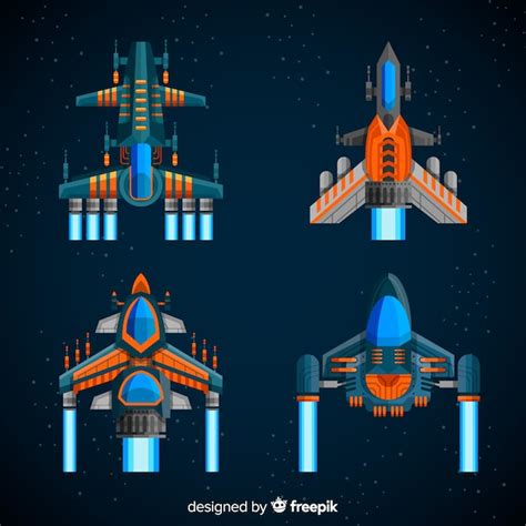 Colección Futurista De Naves Espaciales Con Diseño Plano Vector Gratis