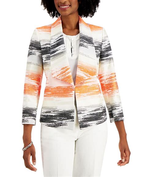 Kasper Printed 3 4 Sleeve Blazer Macys