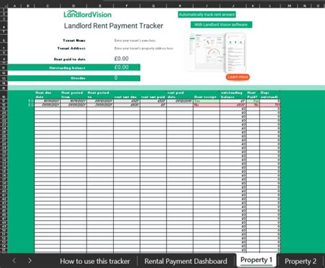 Rental Income And Expense Spreadsheet Landlord Vision