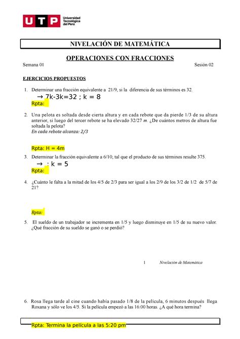 S01 S2 Resolver Ejercicios Nivelación De Matemática Ingeniería