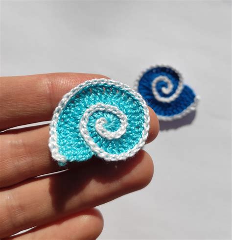 Set 3 Crochet Sea Shell Applique Spiral Seashell Applique Etsy