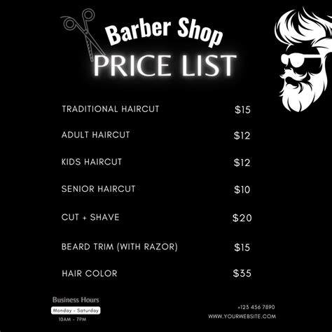 Diy Barber Shop Price List Template Barber Shop Pricing Template