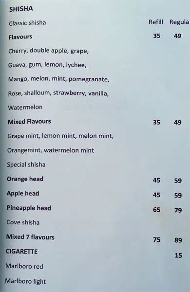 Menu At Breeze Bar Ras Al Khaimah